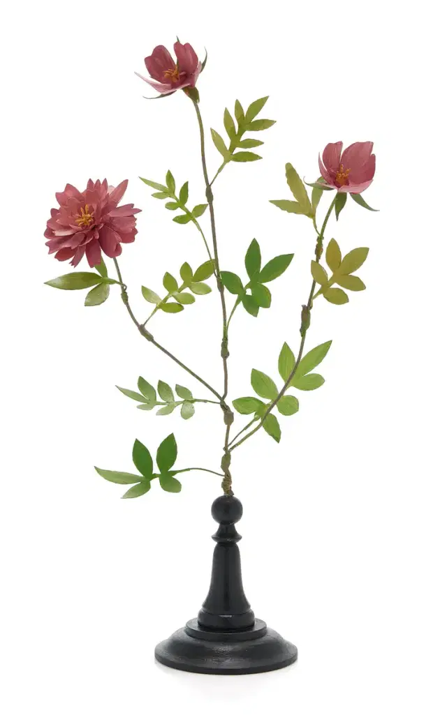 Erbavoglio Milano Triple Pink Rose Branch Handcrafted Metal Sculpture - Pink