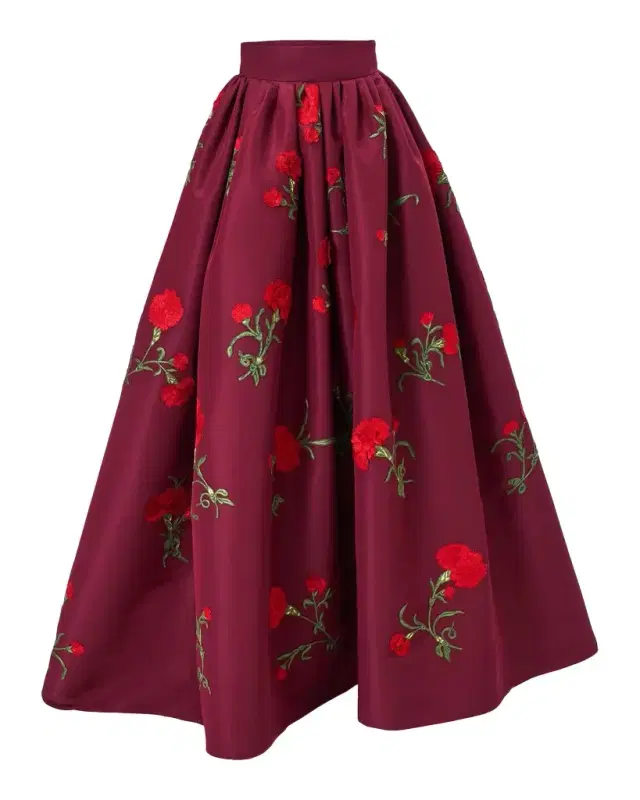 Carolina Herrera Carnation Embroidered Silk Organza Ball Skirt