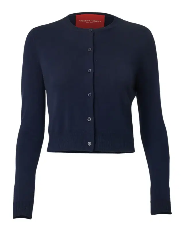 Cotton-Silk Crop Crewneck Cardigan