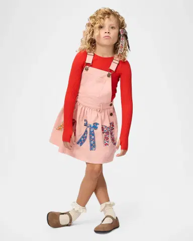 Molo Girl's Bow-Embroidered Cotton Pinafore Dress | Thumbnail 2
