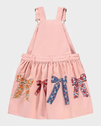 Molo Girl's Bow-Embroidered Cotton Pinafore Dress | Thumbnail 3