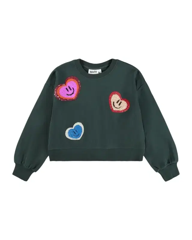 Molo Girl's Miki Sequined Heart Cotton Sweatshirt, Size 8-14