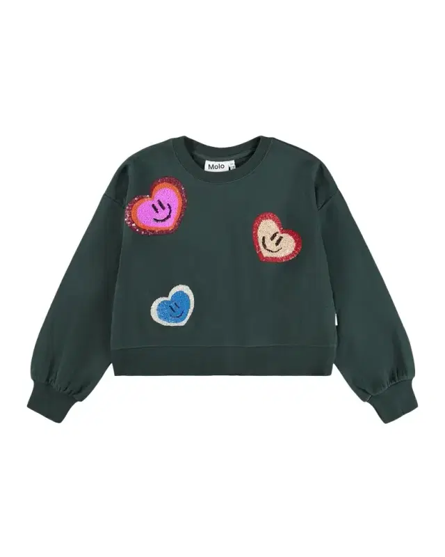 Molo Girl's Miki Sequined Heart Cotton Sweatshirt, Size 3-7