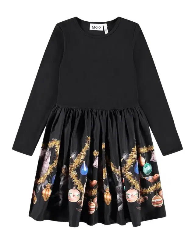 Molo Girl's Casie Tinsel Print Long-Sleeve Dress, Size 7-12