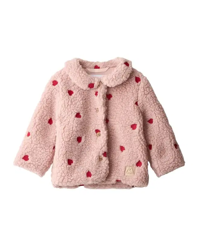 Molo Girl's Ursula Heart-Embroidered Fleece Jacket, Size 3M-3