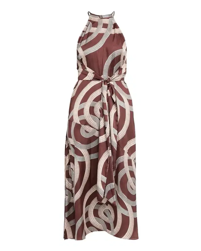 MISA Los Angeles Lisa Swirl-Print Satin Midi Dress