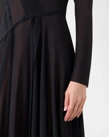 Akris Asymmetric Seamed Silk Georgette Long-Sleeve Midi Dress | Thumbnail 5 Akris Asymmetric Seamed Silk Georgette Long-Sleeve Midi Dress | Thumbnail 5