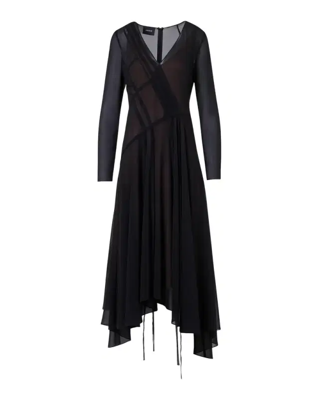 Asymmetric Seamed Silk Georgette Long-Sleeve Midi Dress
