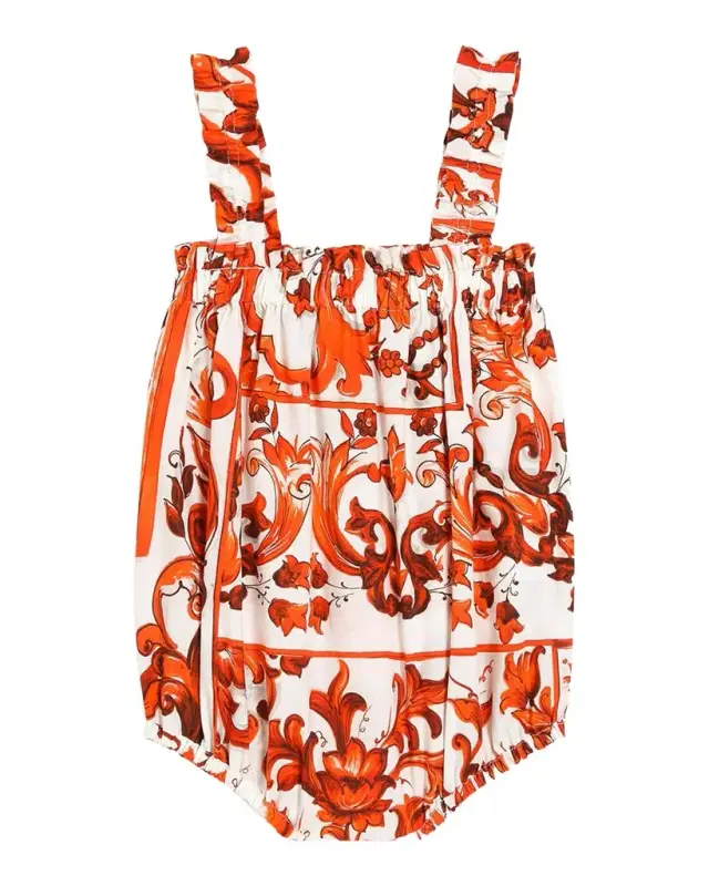 Dolce & Gabbana Girl's Majolica-Print Cotton Romper, Size 3M-24M