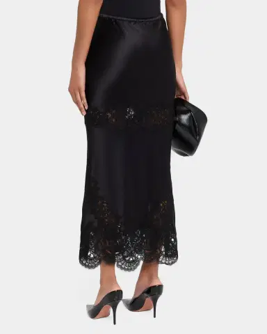 CYNTHIA ROWLEY Lace-Trim Satin Maxi Skirt | Thumbnail 3 CYNTHIA ROWLEY Lace-Trim Satin Maxi Skirt | Thumbnail 3