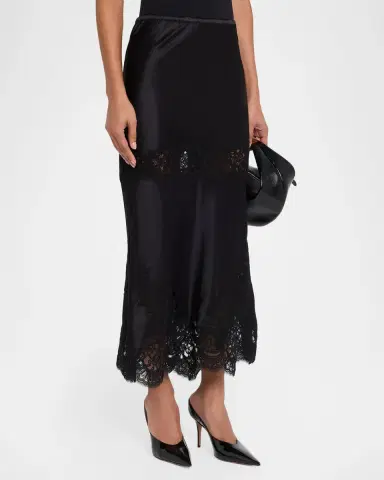 CYNTHIA ROWLEY Lace-Trim Satin Maxi Skirt | Thumbnail 4 CYNTHIA ROWLEY Lace-Trim Satin Maxi Skirt | Thumbnail 4