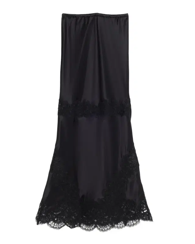 CYNTHIA ROWLEY Lace-Trim Satin Maxi Skirt