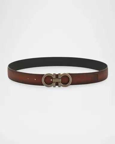 Ferragamo Men's Double Gancini Reversible Leather Belt | Thumbnail 3