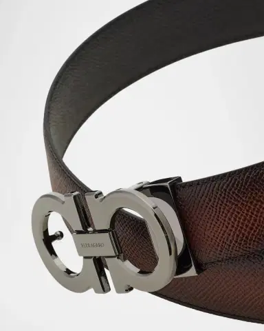 Ferragamo Men's Double Gancini Reversible Leather Belt | Thumbnail 4