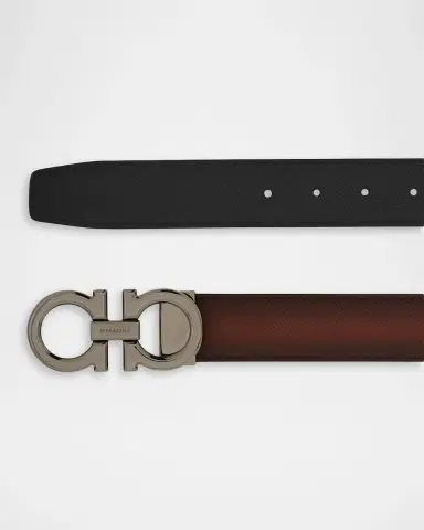 Ferragamo Men's Double Gancini Reversible Leather Belt | Thumbnail 5