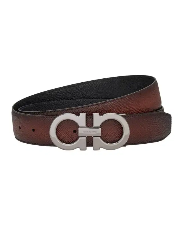 Ferragamo Men's Double Gancini Reversible Leather Belt