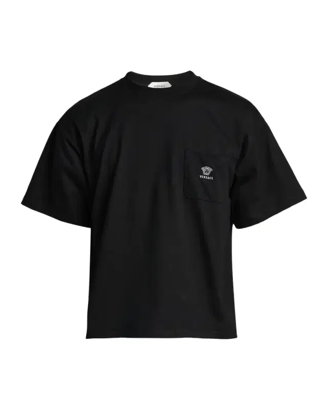 Versace Men's Embroidered-Medusa Jersey Pocket Crewneck T-Shirt