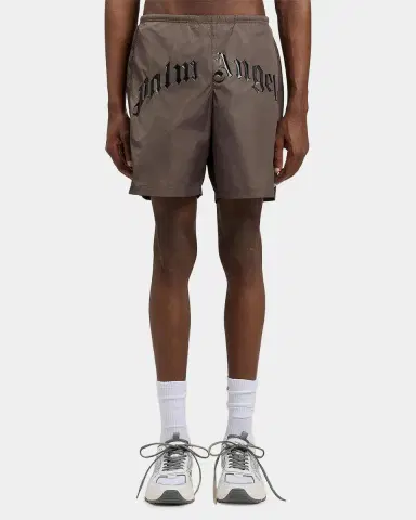 Palm Angels Men's Curved Logo Nylon Swim Trunks | Thumbnail 3