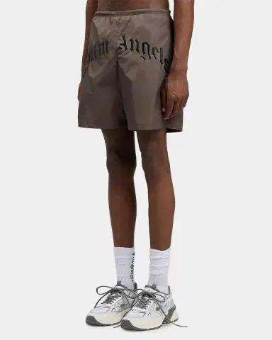 Palm Angels Men's Curved Logo Nylon Swim Trunks | Thumbnail 5