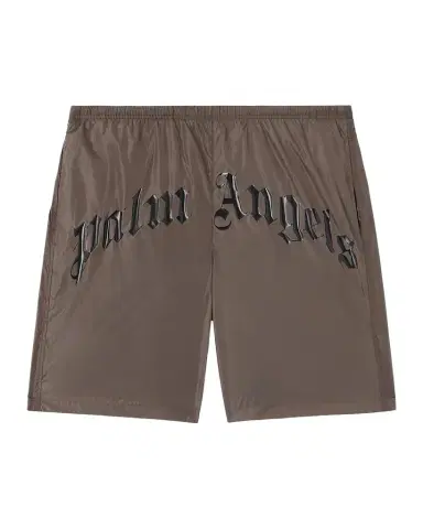 Palm Angels Men's Curved Logo Nylon Swim Trunks | Thumbnail 1