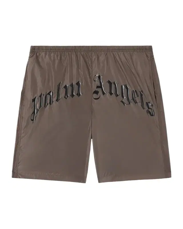Palm Angels Men's Curved Logo Nylon Swim Trunks