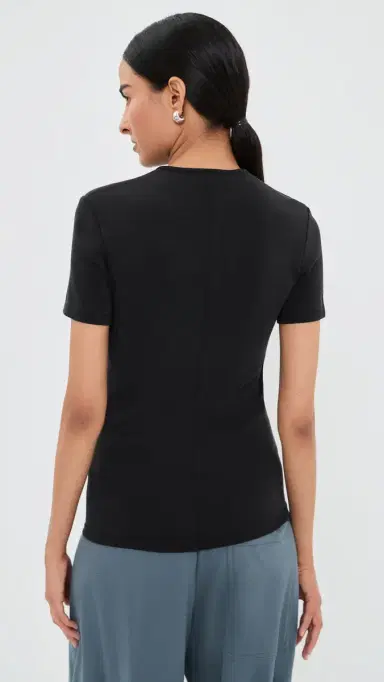 Tibi Feather Weight Viscose Neoprene Short Sleeve Tee Black | Thumbnail 3