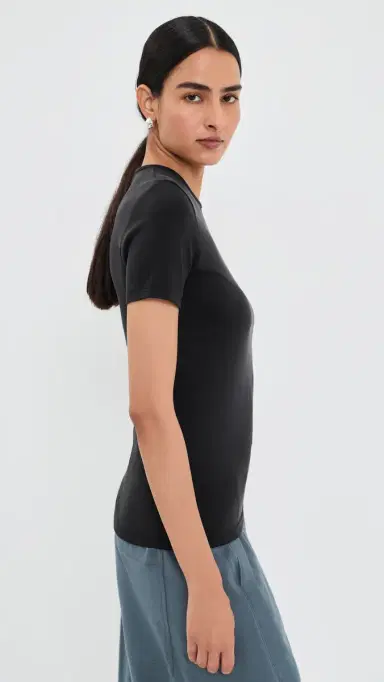 Tibi Feather Weight Viscose Neoprene Short Sleeve Tee Black | Thumbnail 4