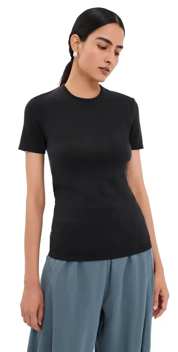 Tibi Feather Weight Viscose Neoprene Short Sleeve Tee Black