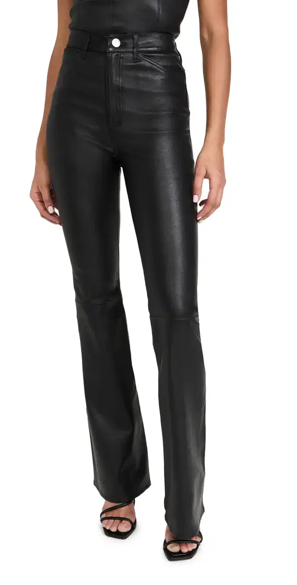 Sprwmn 5 Pocket Micro Flare Leather Pants Black