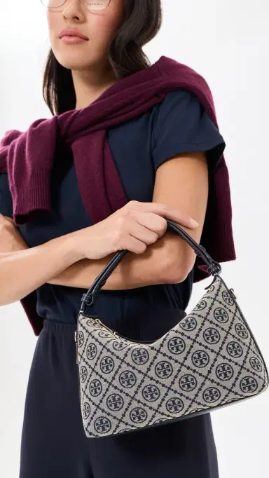 Tory Burch Mellow T Monogram Shoulder Bag Tory Navy One Size | Thumbnail 3 Tory Burch Mellow T Monogram Shoulder Bag Tory Navy One Size | Thumbnail 3