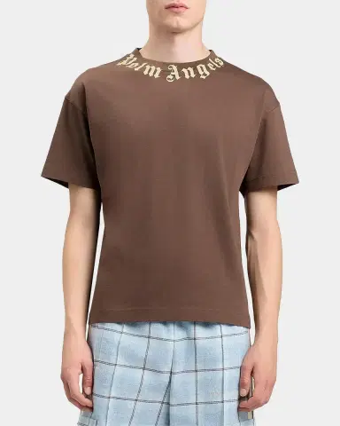 Palm Angels Men's Neck-Logo Crewneck T-Shirt | Thumbnail 4