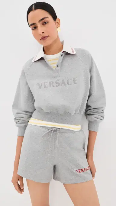 Versace Greca Collared Sweatshirt Grey Melange/White | Thumbnail 2 Versace Greca Collared Sweatshirt Grey Melange/White | Thumbnail 2