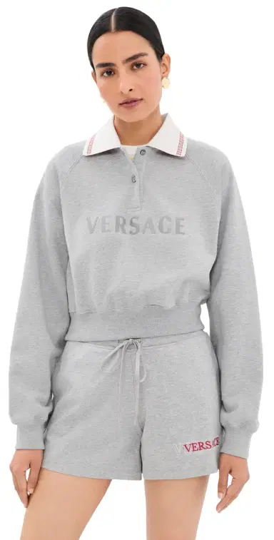 Versace Greca Collared Sweatshirt Grey Melange/White | Thumbnail 1 Versace Greca Collared Sweatshirt Grey Melange/White | Thumbnail 1