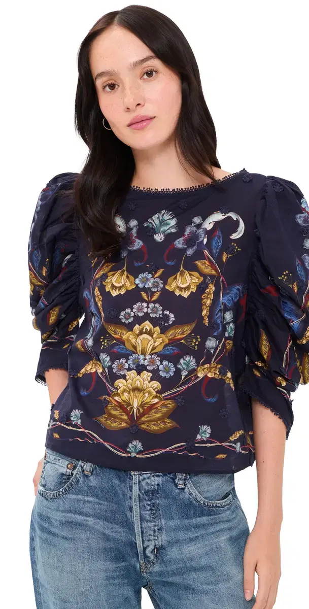 Farm Rio Golden Nature Navy Blue Blouse Golden Nature Navy Blue