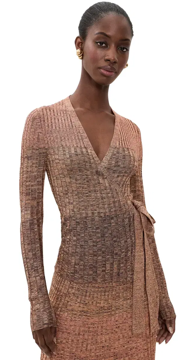 Zimmermann Mouline Rib Sweater Wrap Top Chocolate Multi 2