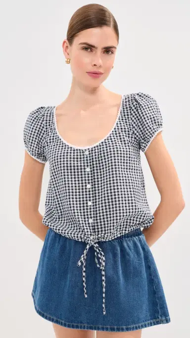 LE BOP Babydoll Blouse Black Gingham | Thumbnail 2