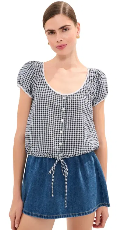 LE BOP Babydoll Blouse Black Gingham | Thumbnail 1
