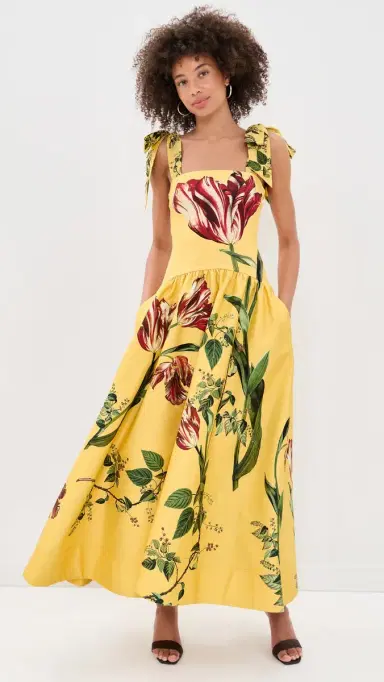 Alice + Olivia Oriana Tie Strap Drop Waist Midi Dress | Thumbnail 2