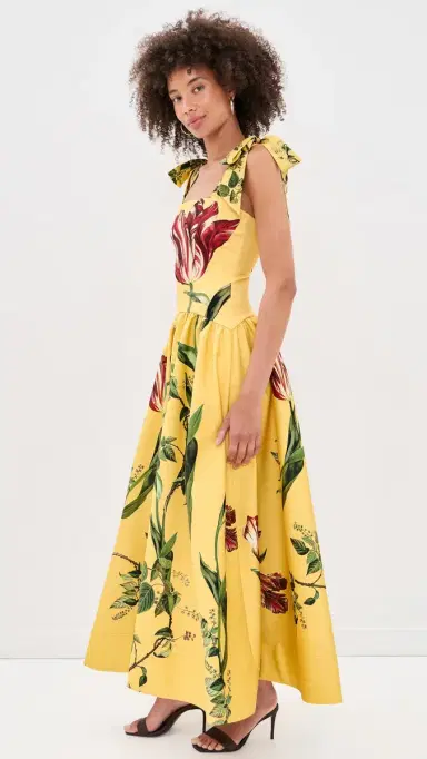 Alice + Olivia Oriana Tie Strap Drop Waist Midi Dress | Thumbnail 4