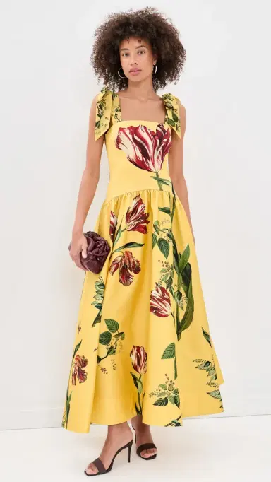 Alice + Olivia Oriana Tie Strap Drop Waist Midi Dress | Thumbnail 5