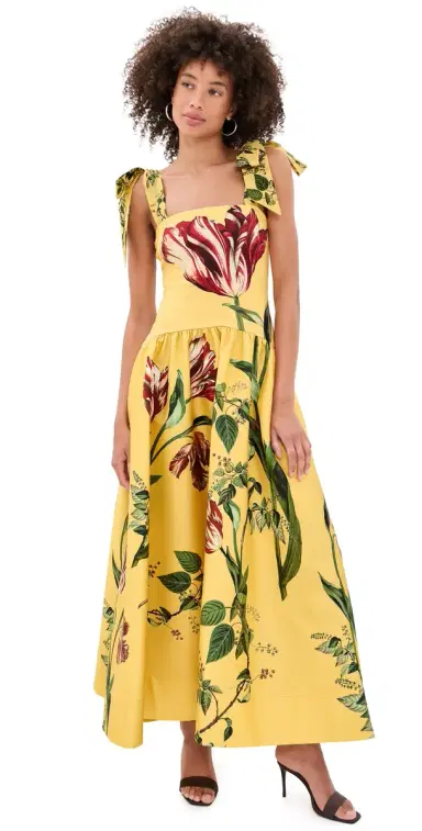 Alice + Olivia Oriana Tie Strap Drop Waist Midi Dress | Thumbnail 1