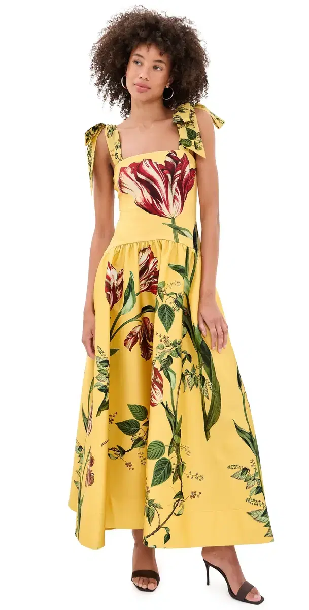Alice + Olivia Oriana Tie Strap Drop Waist Midi Dress