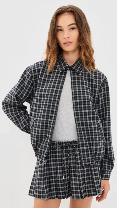 Good American The ightweight Bomber Charcoal Plaid | Thumbnail 2