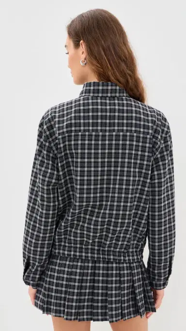 Good American The ightweight Bomber Charcoal Plaid | Thumbnail 3