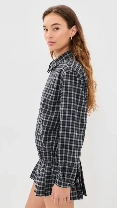 Good American The ightweight Bomber Charcoal Plaid | Thumbnail 4