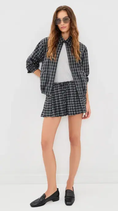 Good American The ightweight Bomber Charcoal Plaid | Thumbnail 5