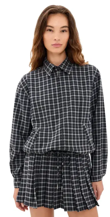 Good American The ightweight Bomber Charcoal Plaid | Thumbnail 1