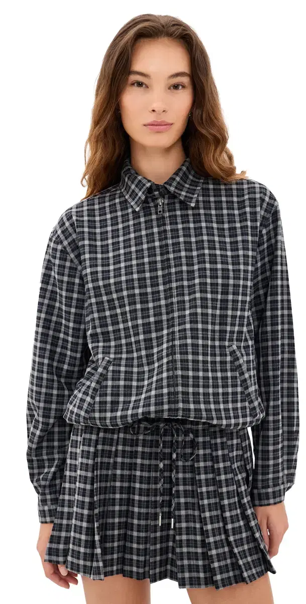 Good American The ightweight Bomber Charcoal Plaid