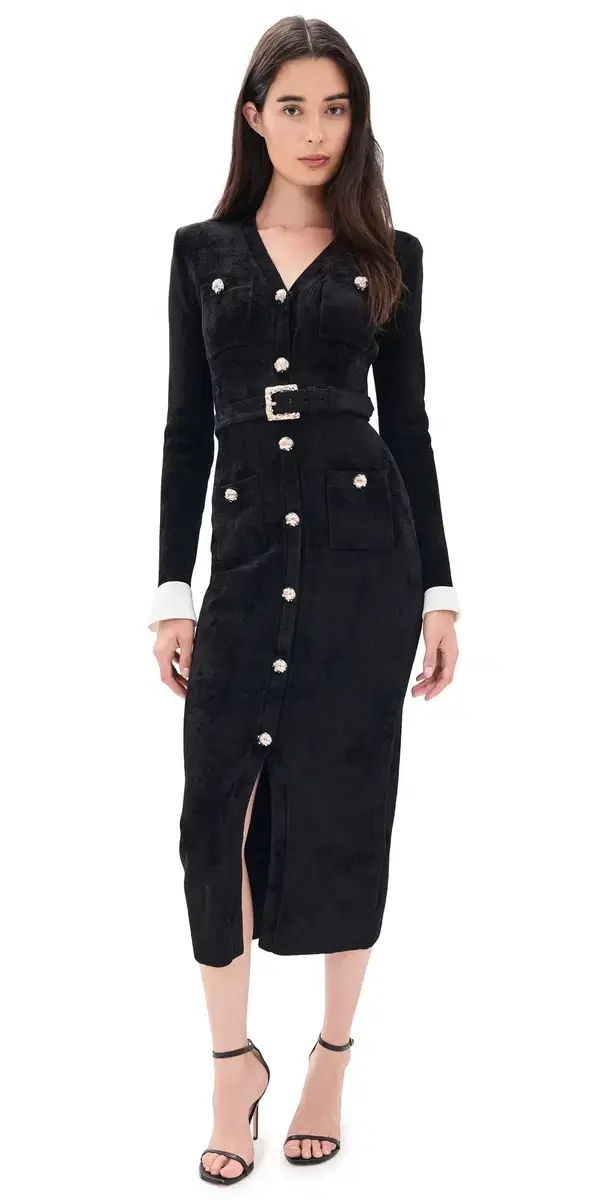Self Portrait Chenille Knit Midi Dress Black