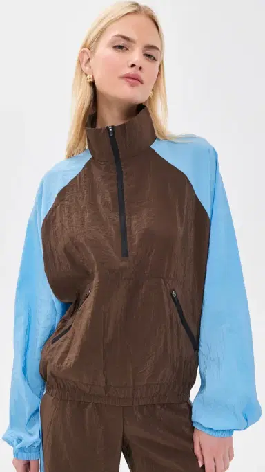 La Ligne Half Zip Windbreaker Chocolate/Cerulean | Thumbnail 2